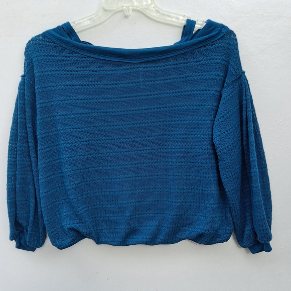 Free People Sistine Hacci Women’s Teal Cold Shoulder Top, Size Small - Picture 3 of 10